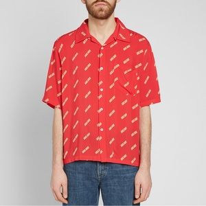 Aries Arise Red All‎ Over Logo Print Bowling Collar Short Sleeve Button Up Shirt